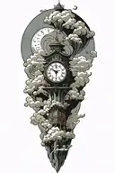 japanese clouds and clock inside tattoo design idea