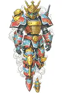 japanese clouds and small gundam robot court jester tattoo design idea