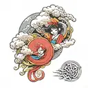 anime with japanese clouds surrounding tattoo design idea