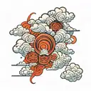 anime with japanese clouds surrounding tattoo design idea