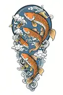 koi fish clouds surrounding them tattoo design idea