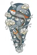 koi fish clouds surrounding them tattoo design idea