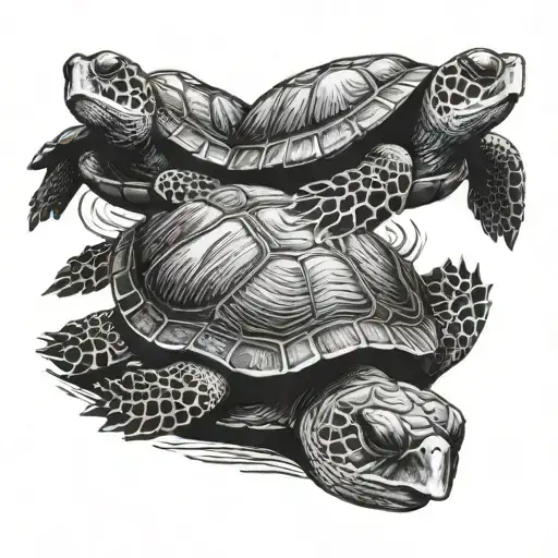 3 turtles swimming tattoo design idea