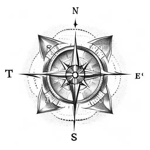 A travel themed tattoo with a beach scene and a compass pointing towards adventure tattoo design idea