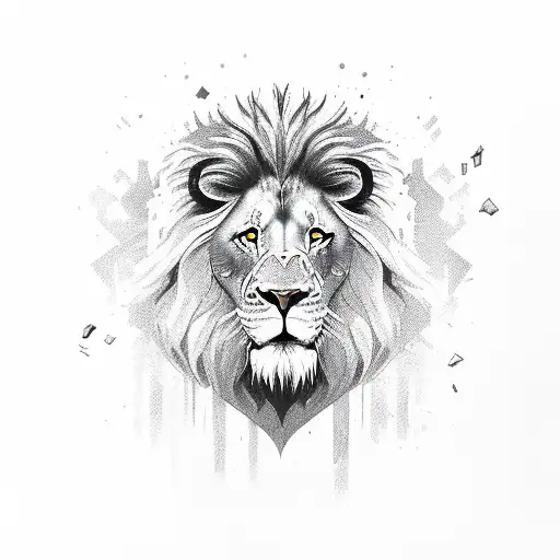  lion head with 4 stars glass ball tattoo design idea