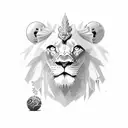  lion head with 4 stars glass ball tattoo design idea