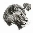 simba, behind mufasa and Watching him. simba is fighting against hyena with scar behind the hyens.  tattoo design idea