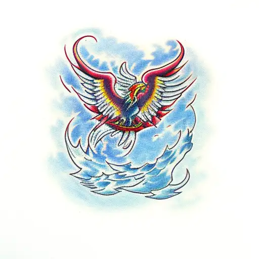 Phoenix raising from ashes tattoo design idea