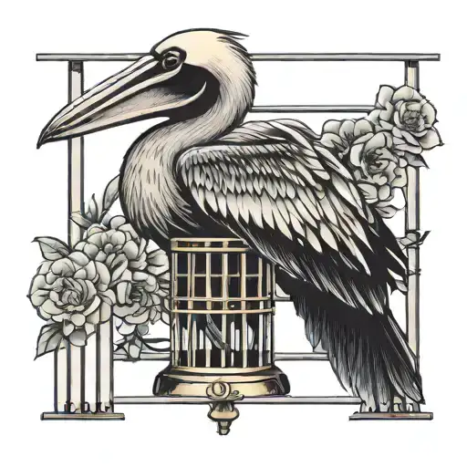 pelican locked in a cage with the bars being small numbers tattoo design idea