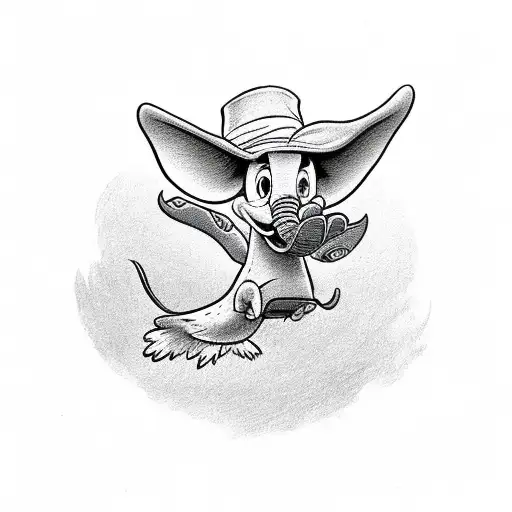 Disney Cartoon Dumbo flying with an Oregon Duck in his hat tattoo design idea