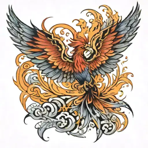 phoenix rain under wings tattoo design idea