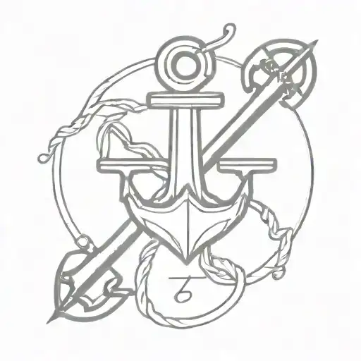 A minimalist design of a piston and anchor intertwined to represent the client's love for both engineering and the sea tattoo design idea
