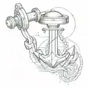 A minimalist design of a piston and anchor intertwined to represent the client's love for both engineering and the sea tattoo design idea