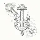 A minimalist design of a piston and anchor intertwined to represent the client's love for both engineering and the sea tattoo design idea