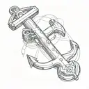 A minimalist design of a piston and anchor intertwined to represent the client's love for both engineering and the sea tattoo design idea