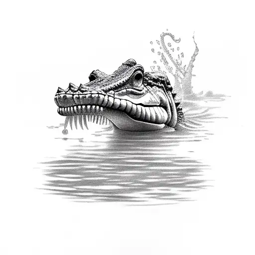 crocodile in swamp swimming through lily pads  tattoo design idea