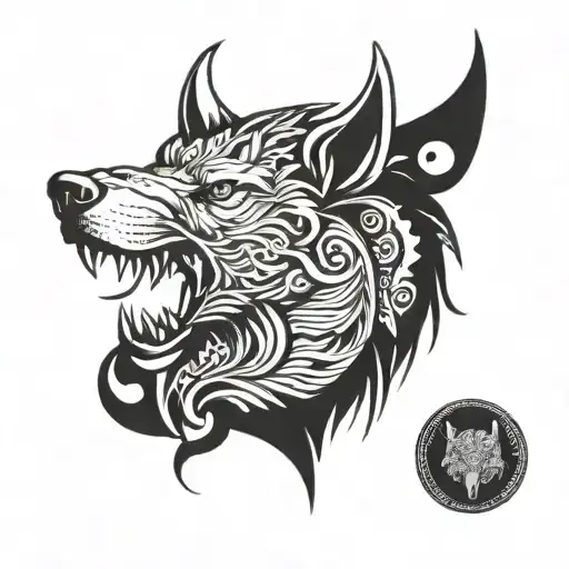 dacic Romania wolf head profile holding tattoo design idea