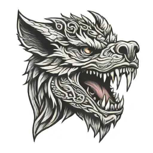 Dacian wolf dragon head tattoo design idea