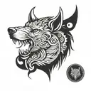 dacic Romania wolf head profile holding tattoo design idea