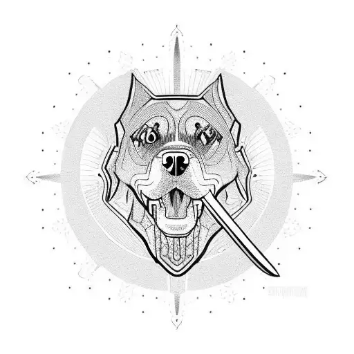 ridgeback dog , dog , samurai , sun ,sword  tattoo design idea