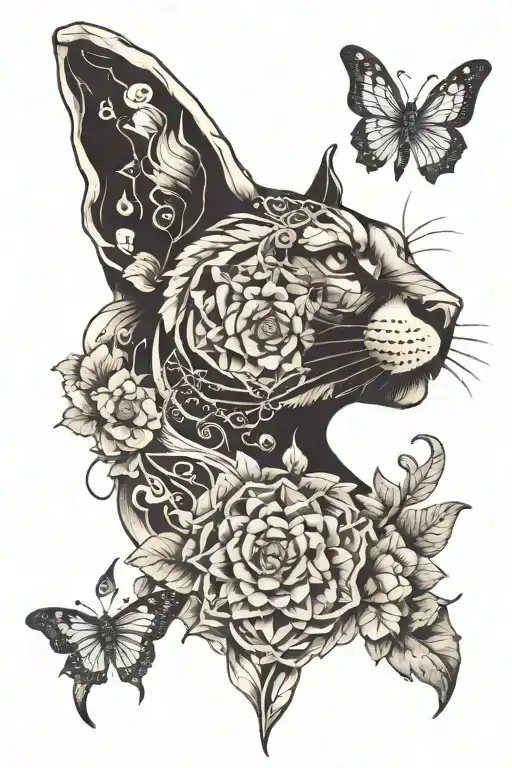Three eyed smoke breathing panther. Mandala sacred geometry floral.  Death moth on wrist tattoo design idea