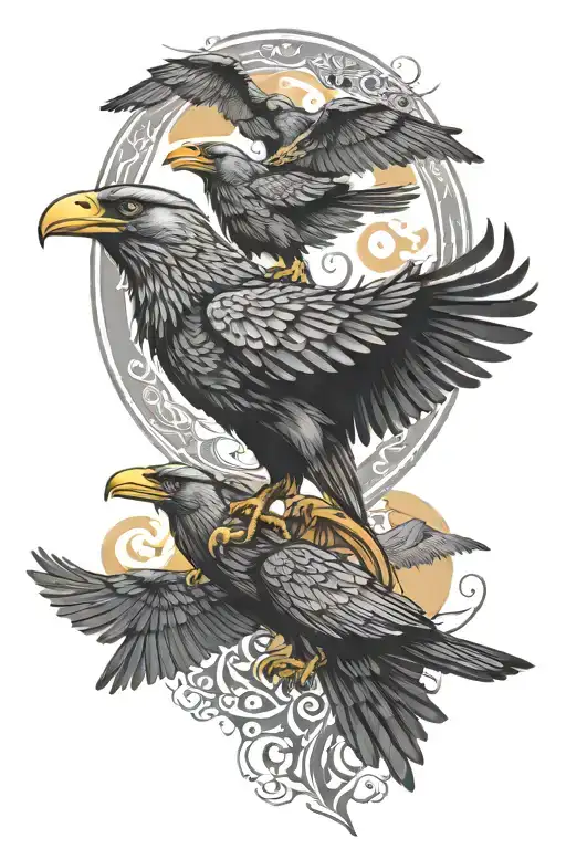 Viking crows flying parallel tattoo design idea