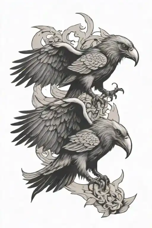 Viking crows flying parallel tattoo design idea