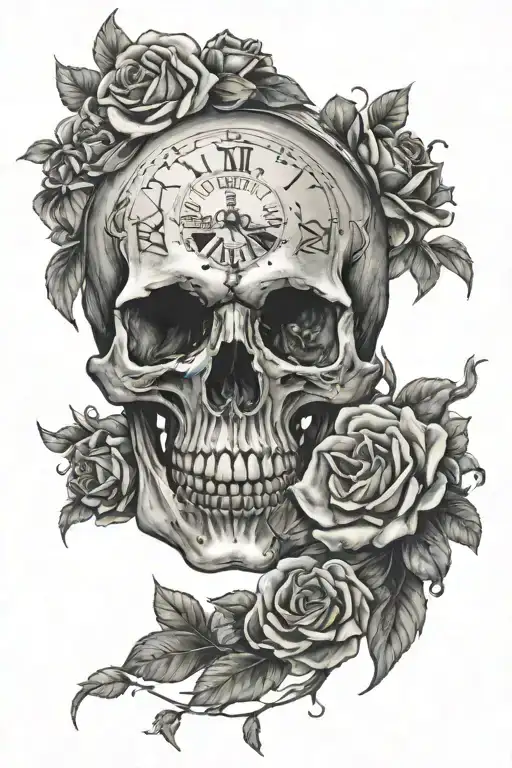 a normal skull and watch tattoo design idea