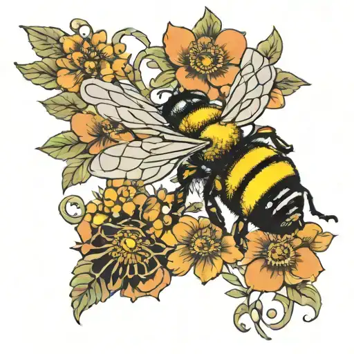 Bee, nature, floral vine, mythology, minimalist design tattoo design idea