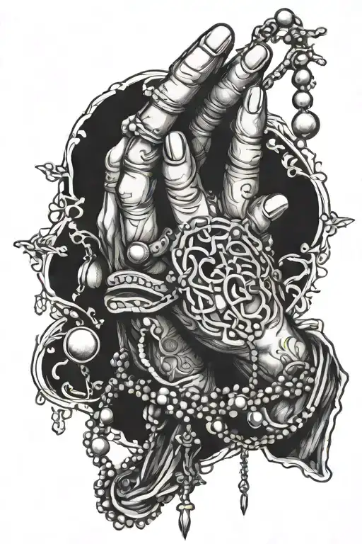 praying hands with rosary wrapped tattoo design idea