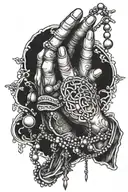 praying hands with rosary wrapped tattoo design idea
