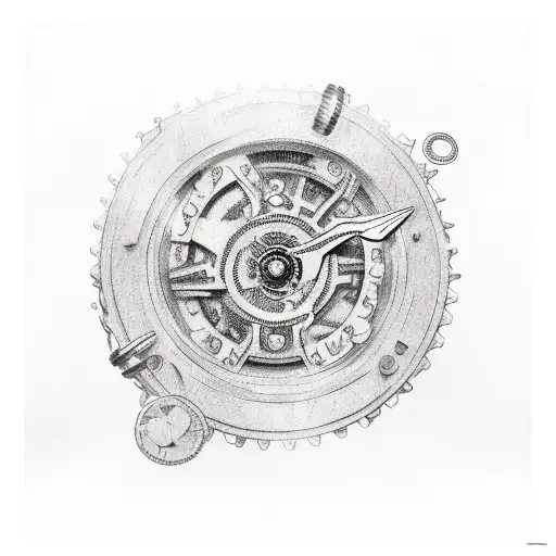 mechanical, shoulder to fingers sleeve, realistic, working, gears, cogs, chains, hydraulic lines,  tattoo design idea