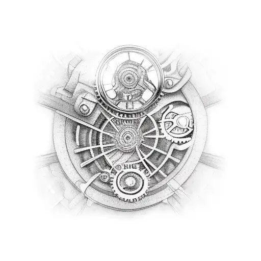 mechanical, shoulder to fingers sleeve, working, gears, cogs, chains, hydraulic lines, engine parts tattoo design idea
