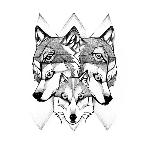 Wolf with 2 cubs tattoo design idea