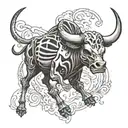 Charging skeleton bull tattoo design idea