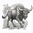 Charging skeleton bull tattoo design idea