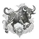 Charging skeleton bull tattoo design idea