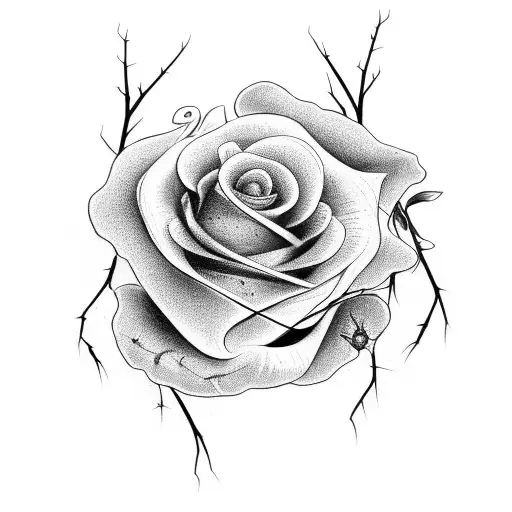 black withered rose with thorns and a long stem tattoo design idea