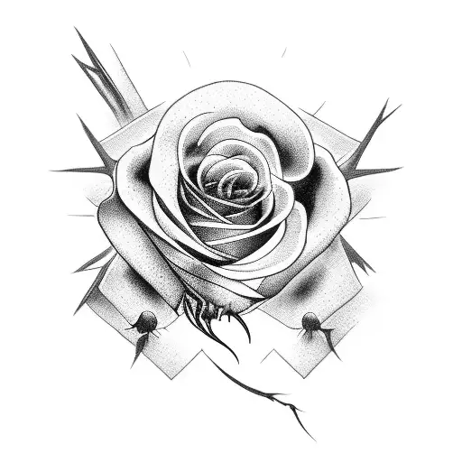 black rose with thorns and a long stem tattoo design idea