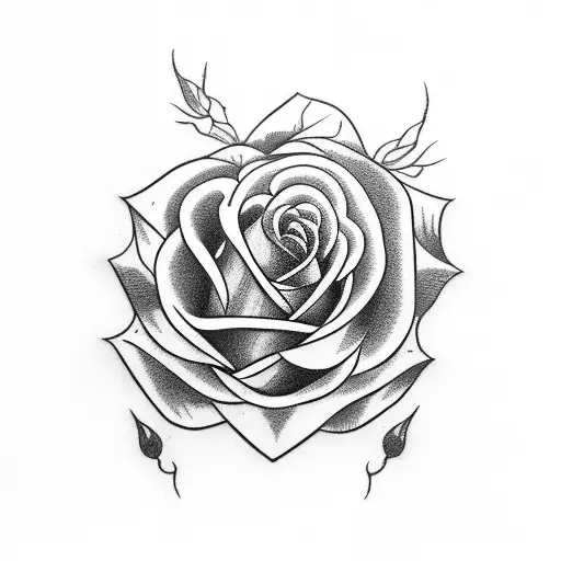 black rose with long stem  tattoo design idea