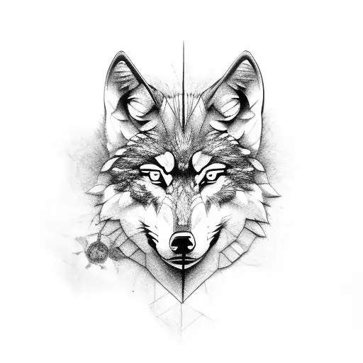 wolf head and compass tattoo design idea