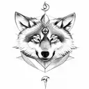 wolf head and compass tattoo design idea
