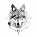 wolf head and compass tattoo design idea