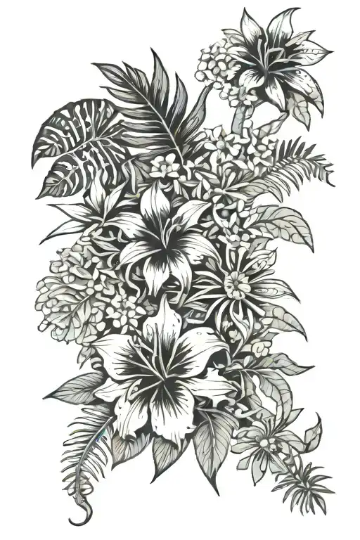 tropical plants and flowers bold blackwork tattoo tattoo design idea