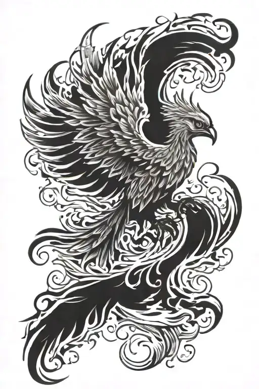 Phoenix rising from flames tattoo design idea