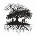 A family tree with intricate roots and branches connecting each family member tattoo design idea