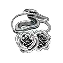 snake with two heads and two necks with roses around the snake tattoo design idea
