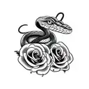 snake with two heads and two necks with roses around the snake tattoo design idea