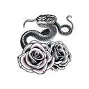 snake with two heads and two necks with roses around the snake tattoo design idea