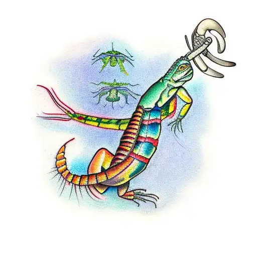 an iguana and a mantis shrimp inlove tattoo design idea